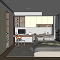 Modern Tatami Bedroom Interior With Built in Desk Chair Storage Cabinets And Natural Light