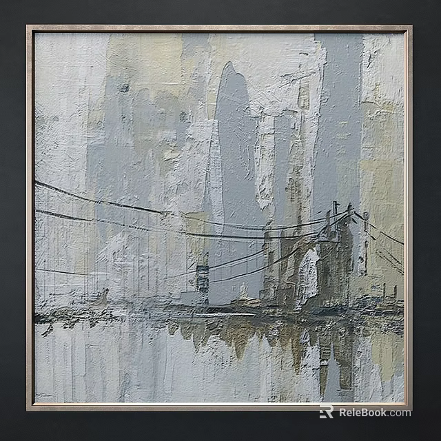 Abstract Painting Frame With Gray Beige Tones Cityscape Wires And Reflection 3d model 