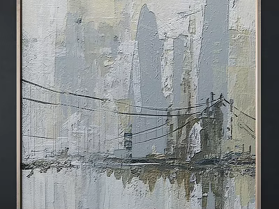 Abstract Painting Frame With Gray Beige Tones Cityscape Wires And Reflection 3d model