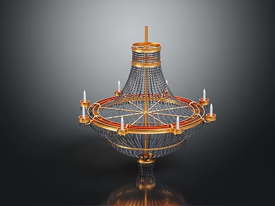 Ornate Gold And Black Mesh Chandelier With Circular Frame And Candle Shaped Holders 3d model