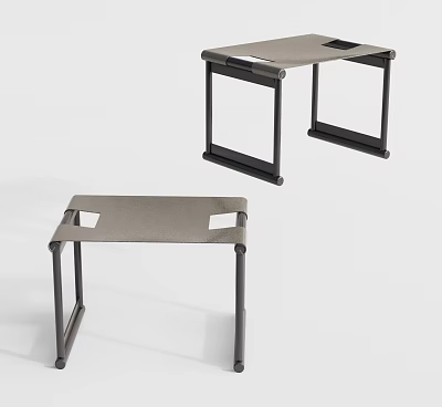 Modern Design Stools With Gray Fabric Seats And Black Metal Legs 3d model