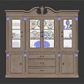 Wooden Console Sideboard Cabinet With Glass Doors Drawers And Decorative Design