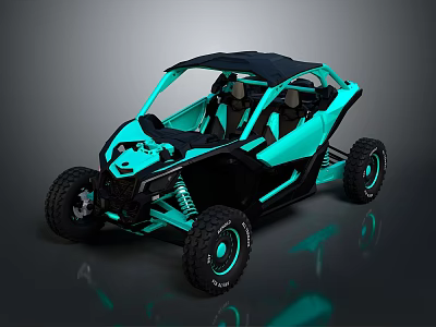 Turquoise And Black Off Road UTV With Open Cabin Large Tires And Sporty Design 3d model