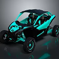 Turquoise And Black Off Road UTV With Open Cabin Large Tires And Sporty Design