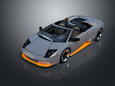 Sleek Gray Convertible Sports Car With Orange Accents And Aerodynamic Exterior Design 3d model