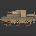 Sand Colored Military Tank With Tracked Chassis Red Wheels And Turret Cannon