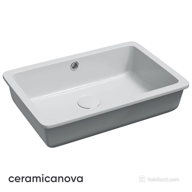 White Rectangular Above Counter Wash Basin With Smooth Surface And Drain Hole 3d model 