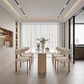 Modern Restaurant Open Concept Kitchen With Dining Table Chairs And White Cabinets
