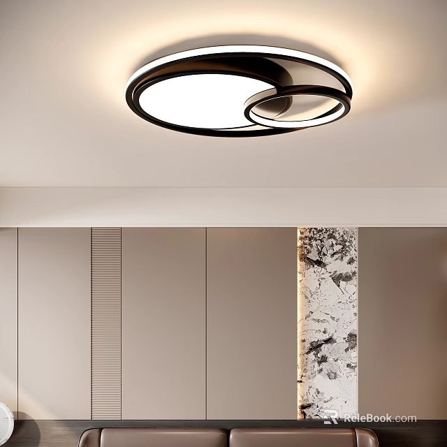 Modern Minimalist Circular LED Ceiling Light For Living Room Interior With Black Frame 3d model