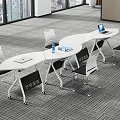 Modern Conference Table In Office With White Chairs Laptop Water Bottle Large Windows City View