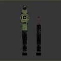 Green Submachine Gun With Double Grip Yellow MK Lettering And Worn Details