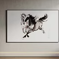 Traditional Animal Painting Featuring Running Horses In Black And White Ink Style