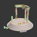 Ancient Style Circular Stone Platform With Steps Columns Green Vines And Archway 3d model