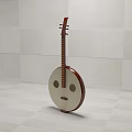Brown And White Pipa Instrument With Long Neck And Round Body On White Tiled Floor