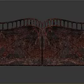 Architectural Symmetrical Metal Structure Featuring Curved Top Openwork Design And Red Black Mottled Texture