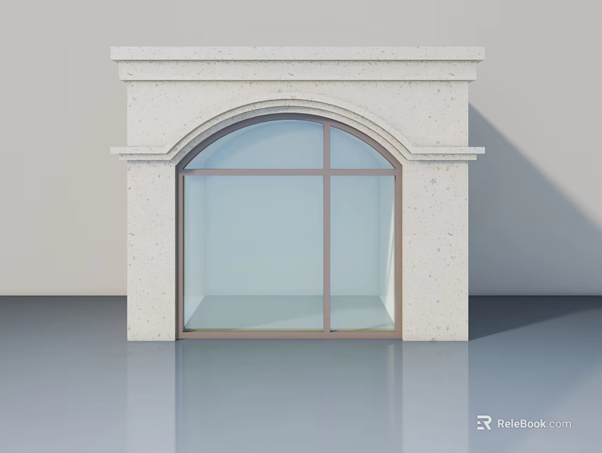Modern Casement Door With Stone Frame Arched Top And Glass Panels 3d model 