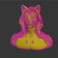 3D Anthropomorphic Cat Character With Green Hair White Brown Torso Sculpture