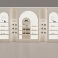 Elegant Light Beige Arched Display Shelf With Built In Lighting For Retail Cosmetic Product