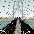Modern Cable Stayed Bridge Design With Arched Pylon Multiple Cables Spanning Calm Water 3d model
