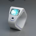 Modern Public Self Service Kiosk With Digital Screen Blue Interface And White Design