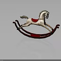 Classic Red Rocking Horse With White Body Red Saddle And Rocking Base