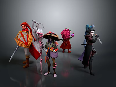 Diverse Fantasy Characters With Unique Costumes Weapons And Distinct Appearances 3d model