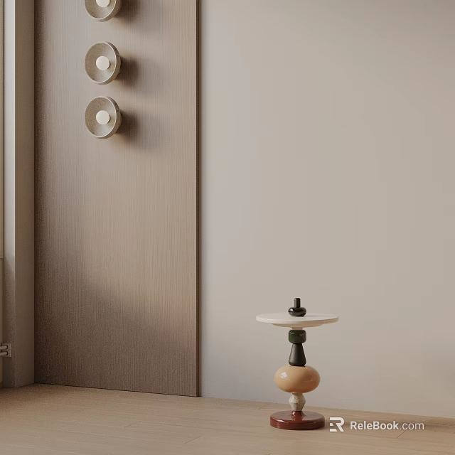 Modern Side Table With Colorful Sphere Base White Top And Round Wall Decor 3d model 