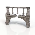 Ancient Stone Architectural Component Featuring Broken Balcony Railing And Arched Base With Pillars 3d model