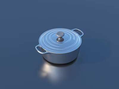 Silver Metal Cooking Pot With Lid And Two Side Handles On Blue Background 3d model