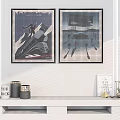Modern Interior Decor With Two Framed Wall Arts And Decorative Shelf Ornaments 3d model