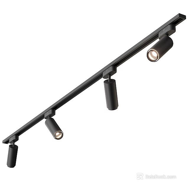 Black Track Mounted Downlights And Spotlights For Modern Home Lighting Design 3d model 