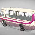 Vintage Bus Exterior With Pink And White Stripes And Large Passenger Windows