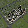 Modern Commercial Complex With Central Plaza Green Spaces And Multiple Buildings Design