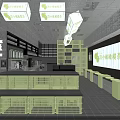 Bubble Tea Shop Interior Design With Green Theme Light Boxes And Wooden Counter Shelves