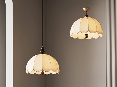 Elegant Cream White Pendant Lights With Scalloped Edge And Golden Base On Light Gray Wall 3d model