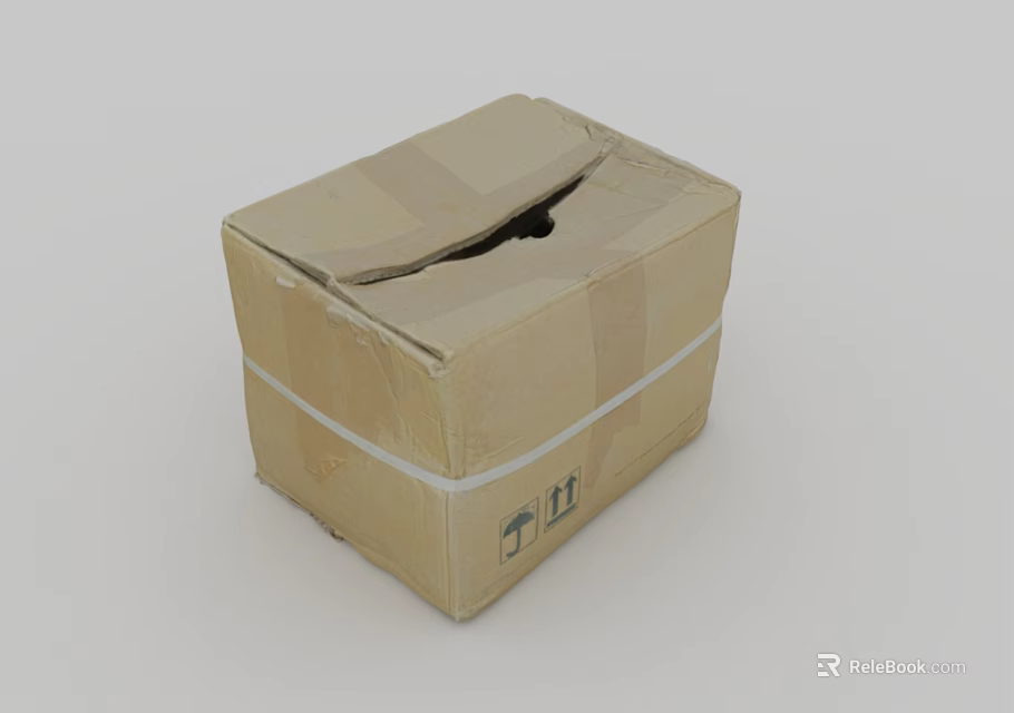 Brown Cardboard Shipping Box With Open Top Tape Secured Edges And Logo 3d model 