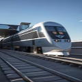 High Speed Train Moving On Tracks With Modern Design Under Blue Sky 3d model
