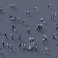 People Standing And Walking Scattered In Various Positions On Gray Background