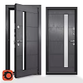 Modern Dark Gray Swing Door With Glass Panel And Metal Handle Design