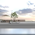 Modern Outdoor Sofa Set With Soft Cushions And Large Parasols For Cozy Rooftop Lounge