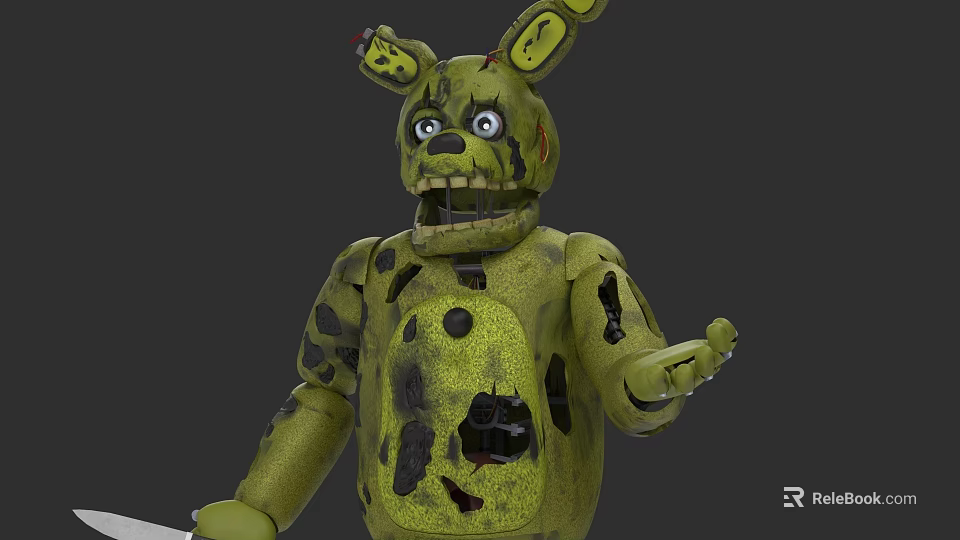 Green Tattered Rabbit Game And Movie Character With Holes And Frightening Expression 3d model 