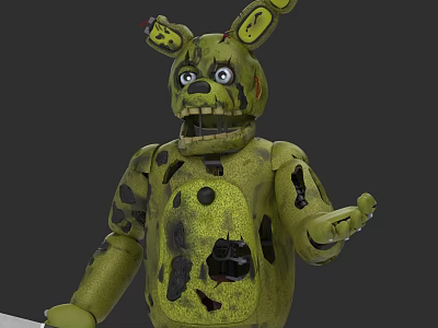 Green Tattered Rabbit Game And Movie Character With Holes And Frightening Expression 3d model