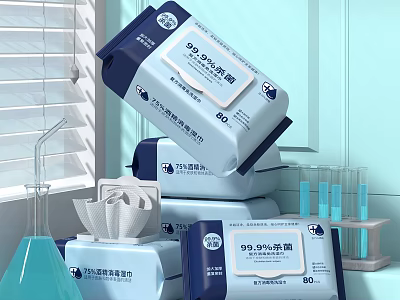 Disinfectant Wipes With 99.9% Sterilization Rate Laboratory Tested 80 Sheets Packaging 3d model