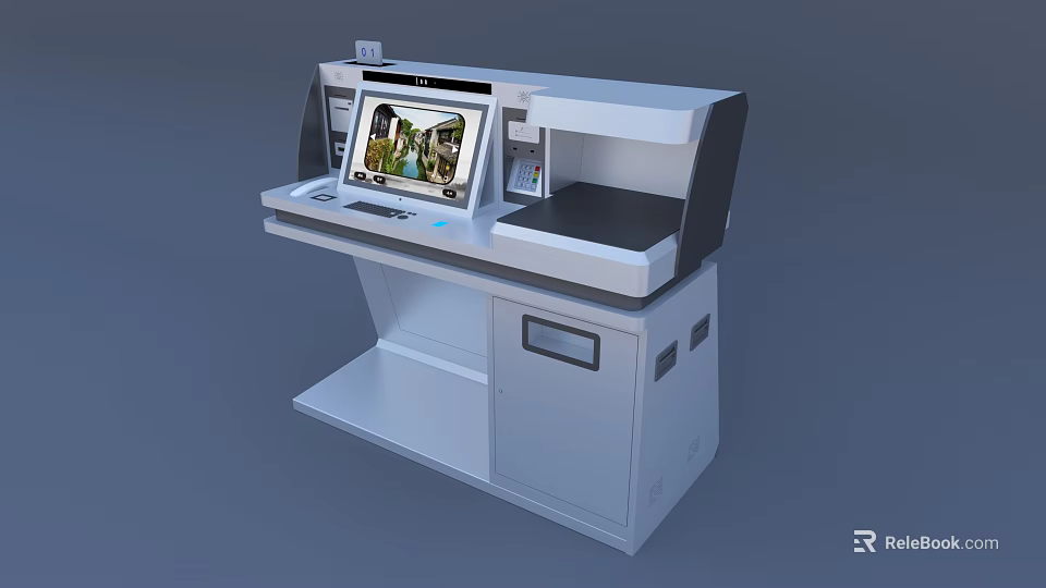 Public Self Service Kiosk with Interactive Touch Screen and Control Panel 3d model