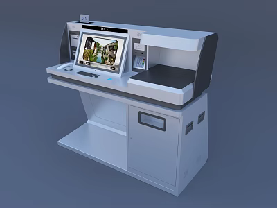 Public Self Service Kiosk with Interactive Touch Screen and Control Panel 3d model