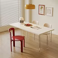 Modern Dining Table Set With White Table Red Chair Fruit Plate And Wall Art 3d model