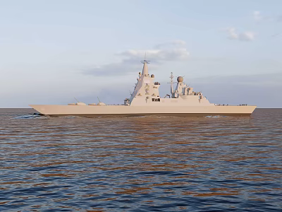 Modern Warship Sailing On The Sea Surface 3d model