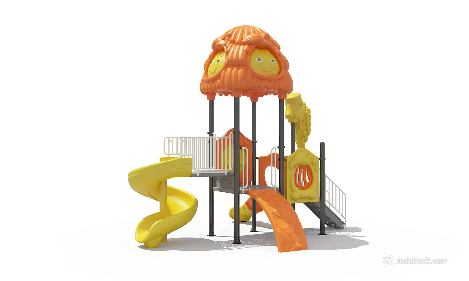 Kindergarten Playground Equipment With Slides And Tower 3d model