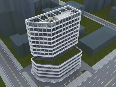Modern Multi Storey Building With Glass Facade And Green Roof In Urban Area 3d model