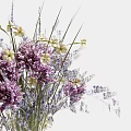 Purple and White Flowers in Transparent Glass Vase with Green Grasses for Home Decor